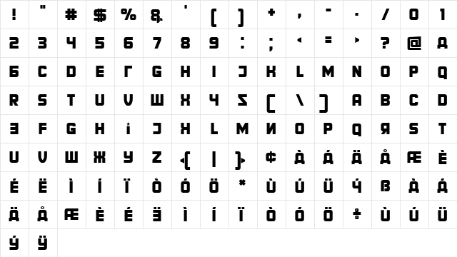 Territory Regular  glyph index