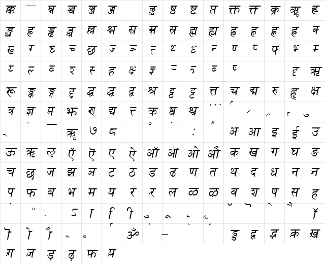 SanskritDelhiSSK Italic  glyph index