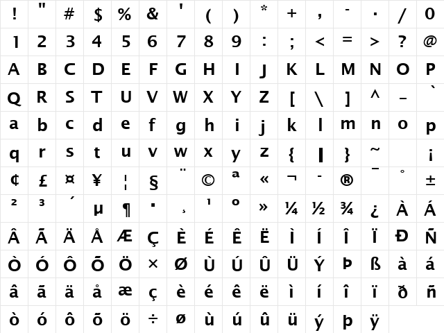 Precision Bold  glyph index