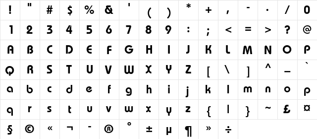 BauhausC Demibold Regular  glyph index