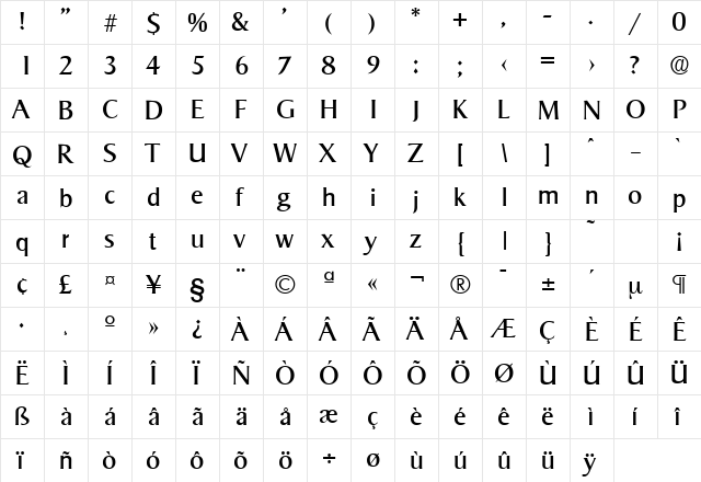 Sigvar-Serial Regular  glyph index