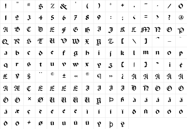 FZ GOTHIC 6 Normal  glyph index