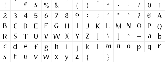 Aubrey Regular  glyph index
