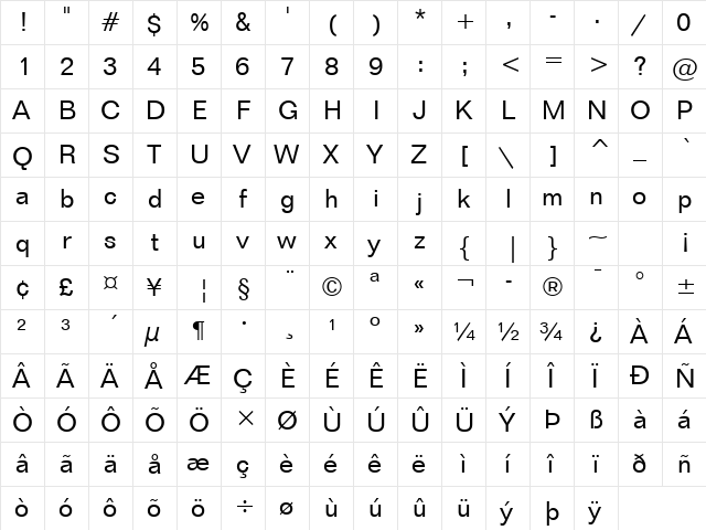 Folio Book  glyph index