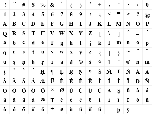 Times New Sanskrit Bold  glyph index