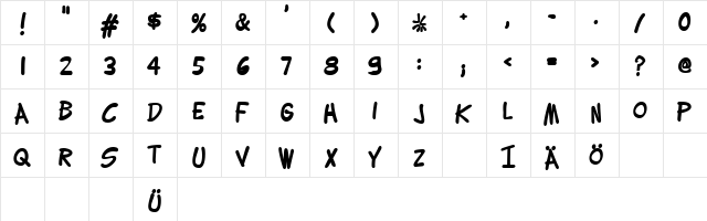 Lettering1 Weird Bold  glyph index