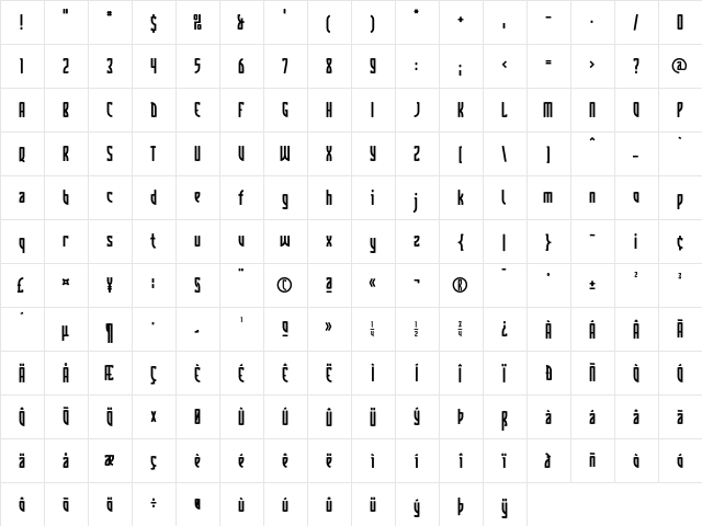 Komunique Bold  glyph index