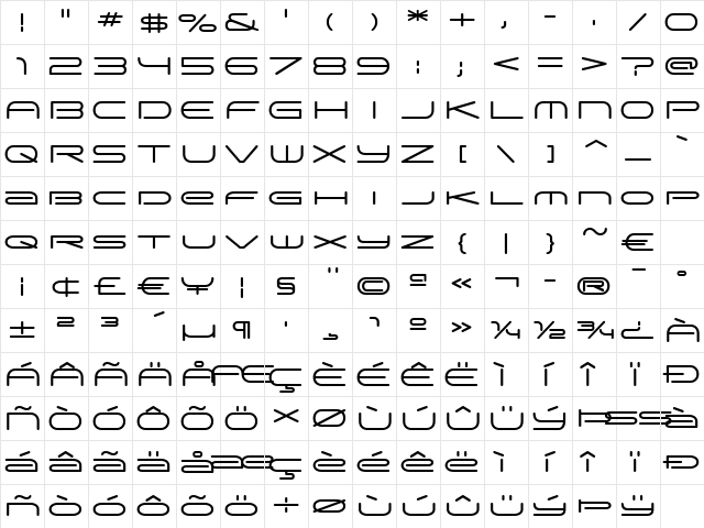 Cavalero BT Roman  glyph index