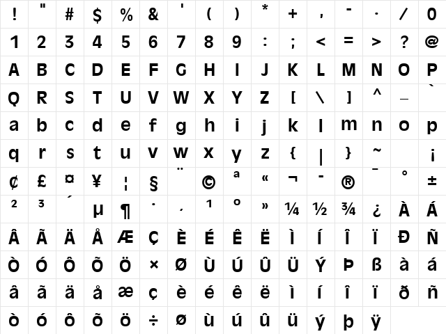 Antique Olive Roman Bold  glyph index