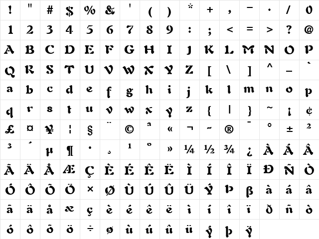 AuriolBlack Regular  glyph index