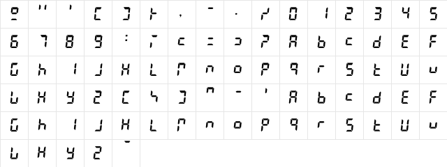 LiquidCrystal Regular  glyph index