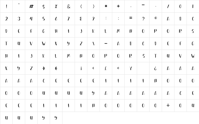 Spicy Hamburger Regular  glyph index