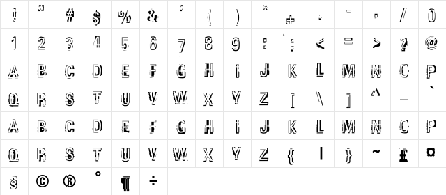 GarbedgeC Regular  glyph index