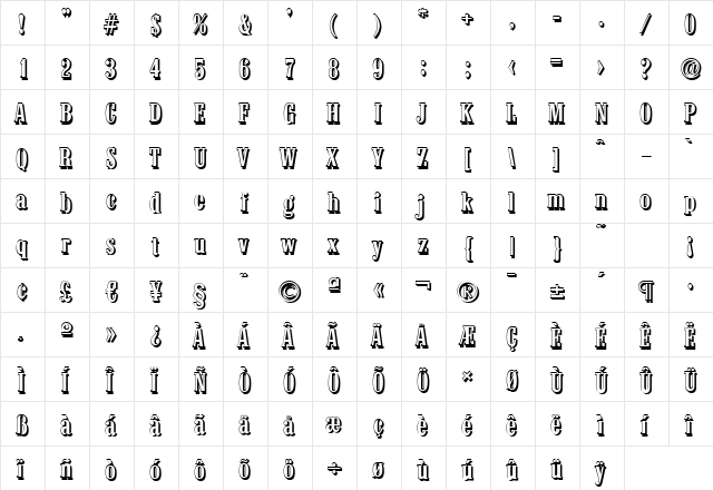 RobertBeckerShadow-Medium Regular  glyph index