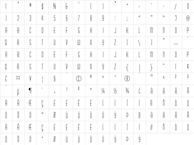 HuxleyVertICG Regular  glyph index
