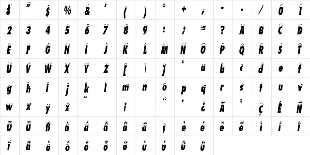 SchneehutCondensed DB Regular  glyph index
