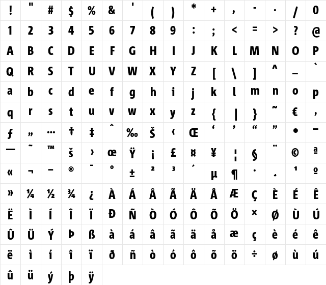 Corpid Cd LF Heavy  glyph index