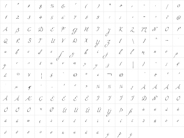 Miama Regular  glyph index