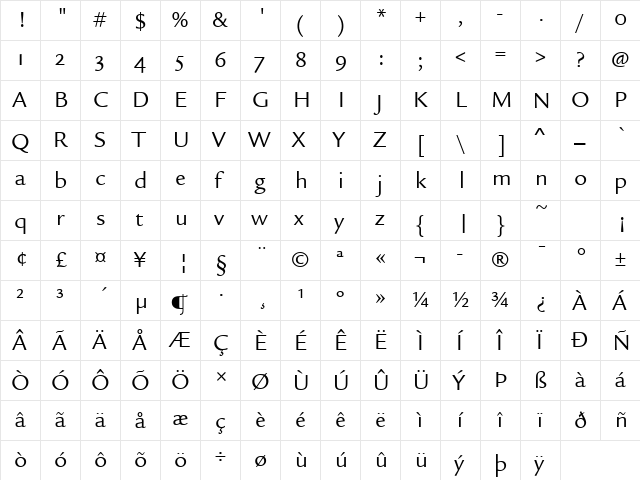 Legacy Sans OS ITC TT Book  glyph index