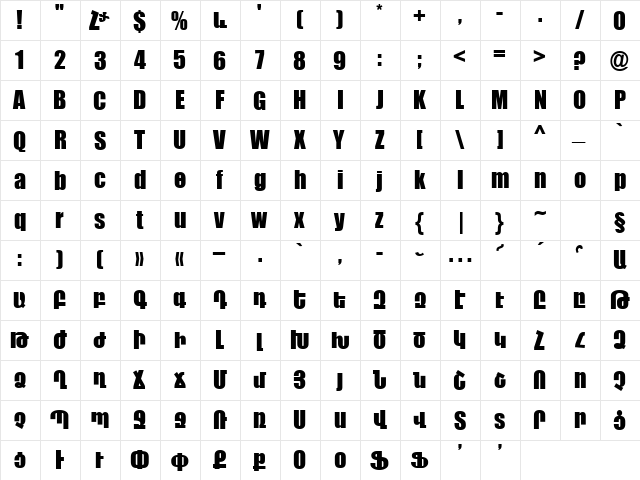 ArTarumianMHarvats Regular  glyph index