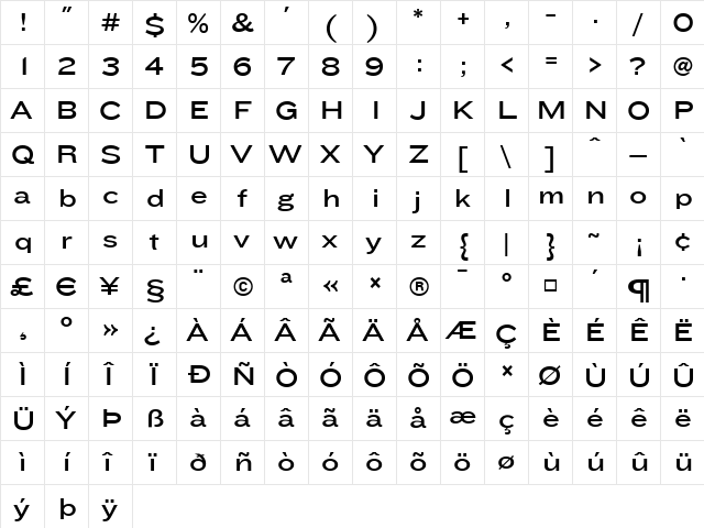 Knockout Medium  glyph index