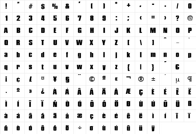 Plakette-Heavy Regular  glyph index