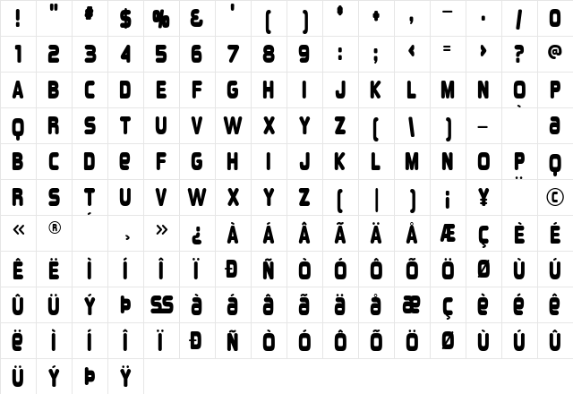 Overload Regular  glyph index