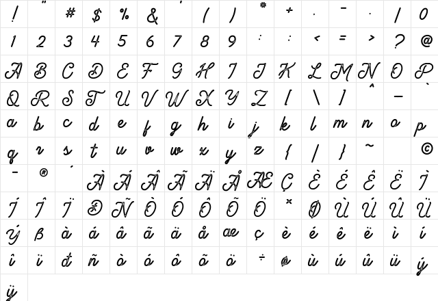 Brandon Smith Stamp Regular  glyph index