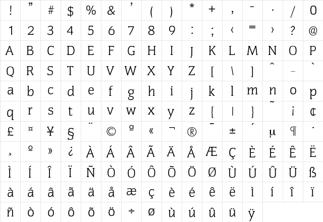 Congress-Light Regular  glyph index