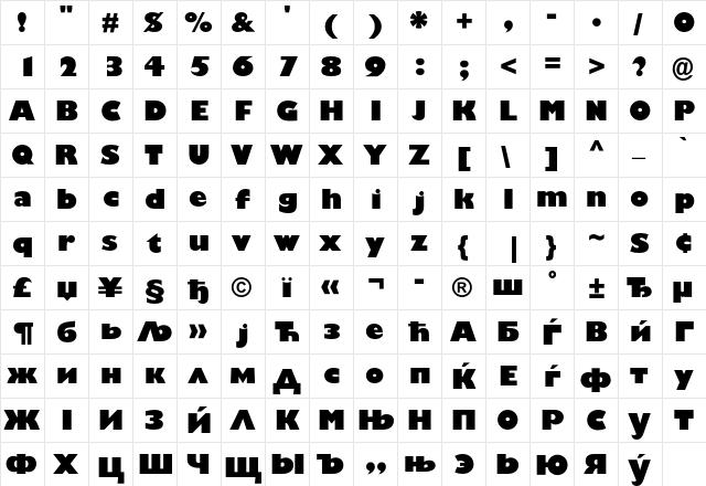 GillSans SA-UltraBold Regular  glyph index