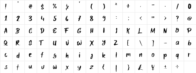 Mybread Regular  glyph index