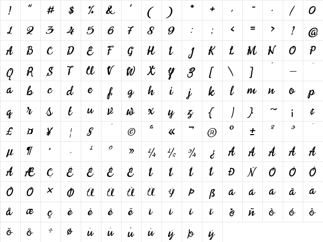 Winstone Regular  glyph index