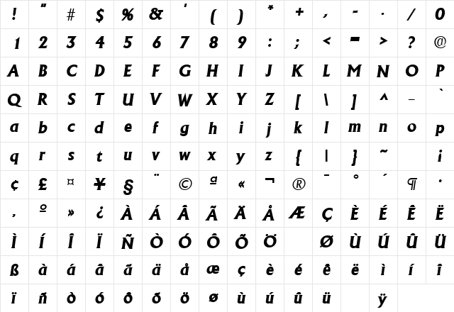 AdelonLH Bold Italic  glyph index