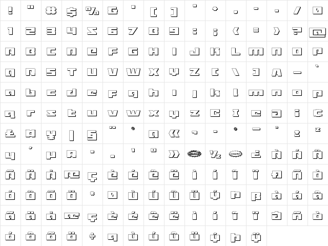 Turbo Charge 3D Regular  glyph index