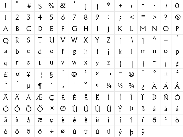 AlbertusMT-Light Light  glyph index
