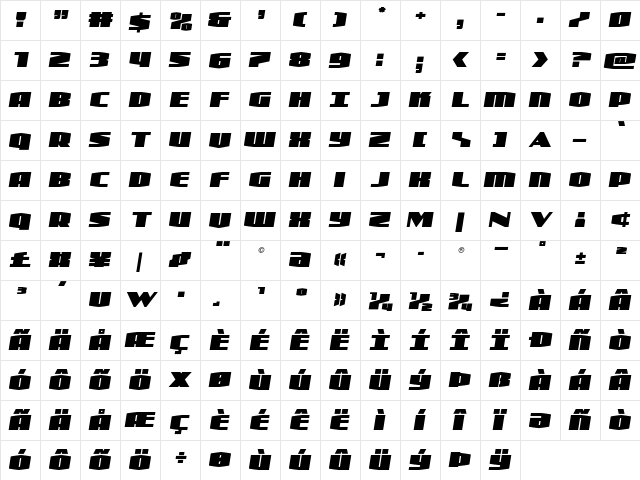 Alpha Century Semi-Italic Regular  glyph index