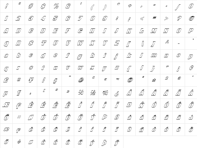 FZ BASIC 52 HOLLOW ITALIC Normal  glyph index