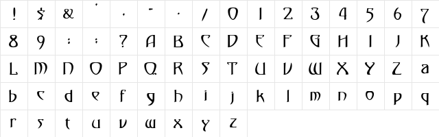 Monmondo Regular  glyph index