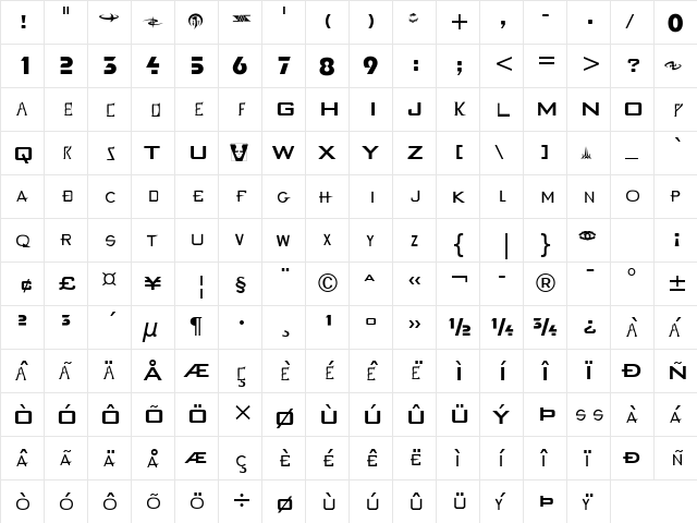 Freespace Font Medium  glyph index