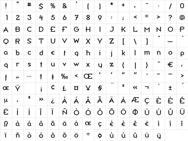 Poussage Regular  glyph index