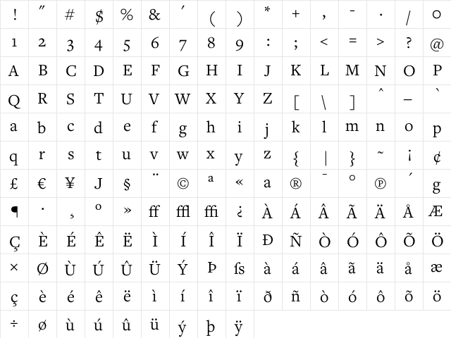 Freight Text Book  glyph index