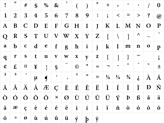 Warnock Pro Semibold  glyph index