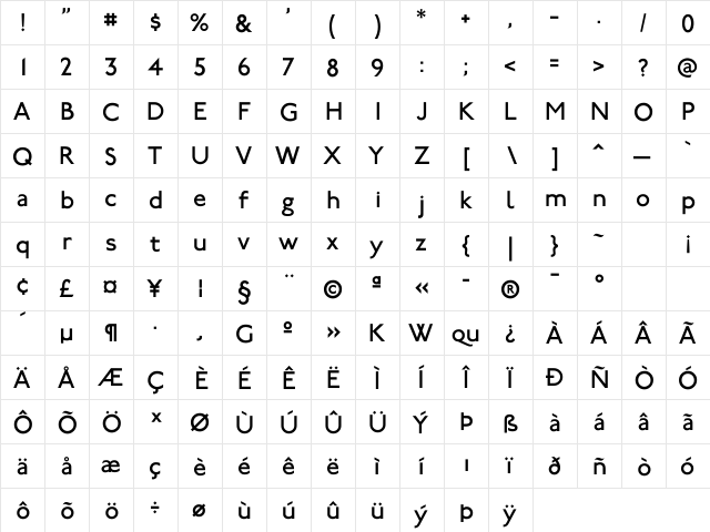 P22 Underground Regular  glyph index