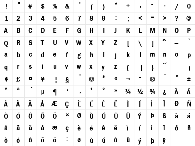 FranklinGothicCondH Bold  glyph index