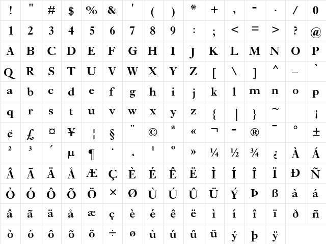 Ehrhardt MT Std Semibold  glyph index