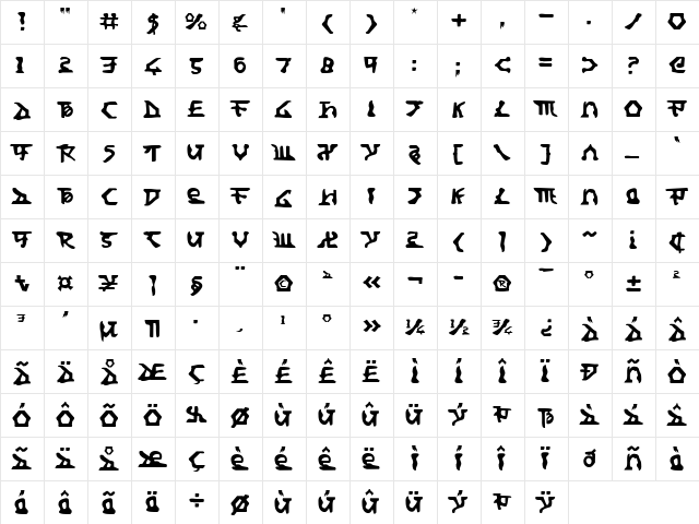 Homeworld Translator Regular  glyph index