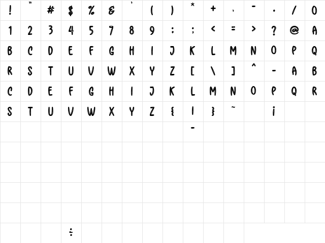 Helga Brush Regular  glyph index