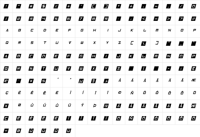 Inversionz Italic  glyph index
