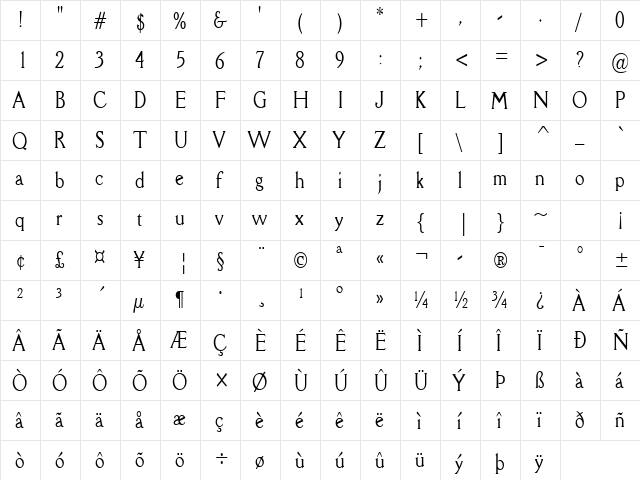Rory-Condensed Normal  glyph index