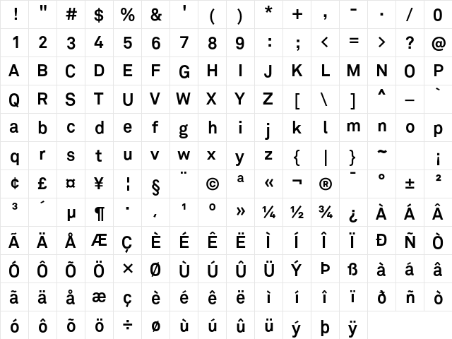 Akkurat Bold  glyph index